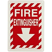 Brady White On Red Color Fire Sign, Legend "Fire Extinguisher With Picto"