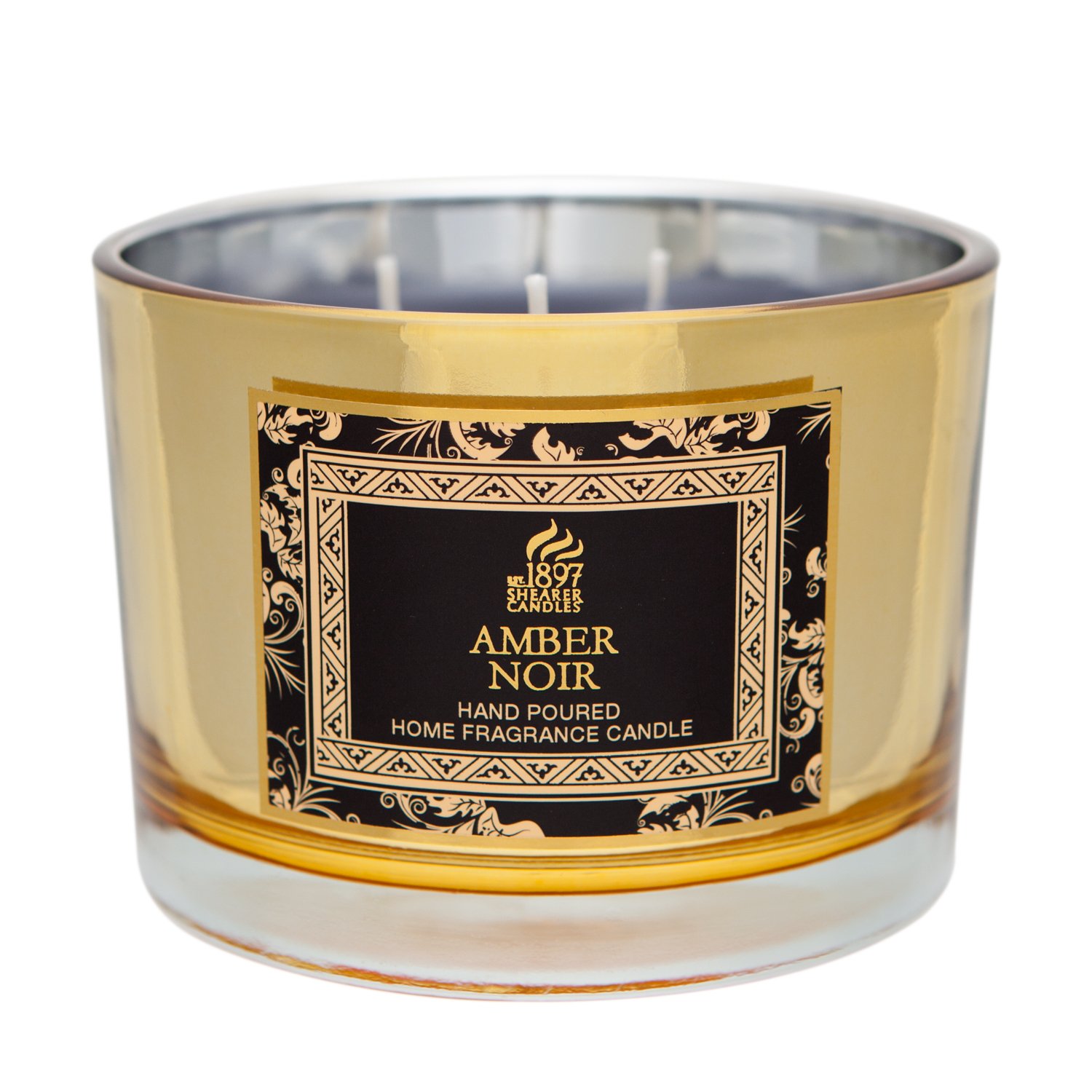Shearer Candles Gold Mirror 3Wick Candle Jar in Amber Noir Fragrance