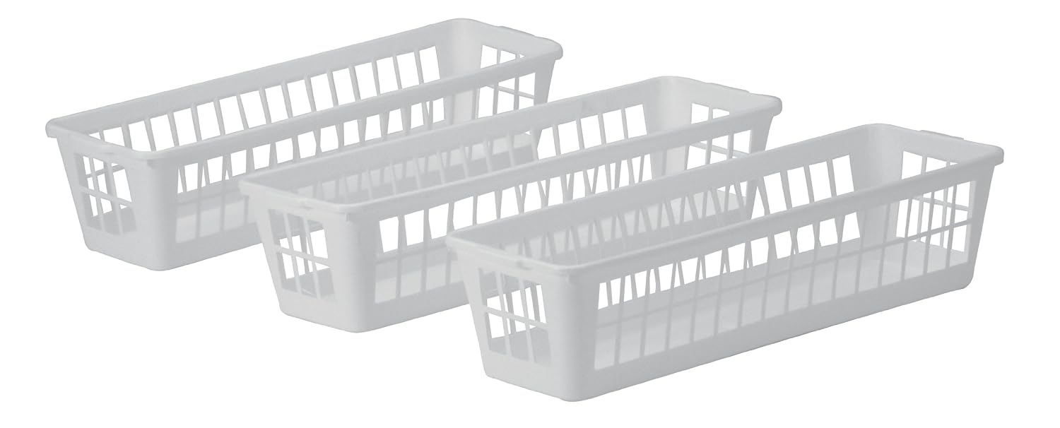 Keep Organized With These Slim Plastic Storage Baskets. White. Set of 3