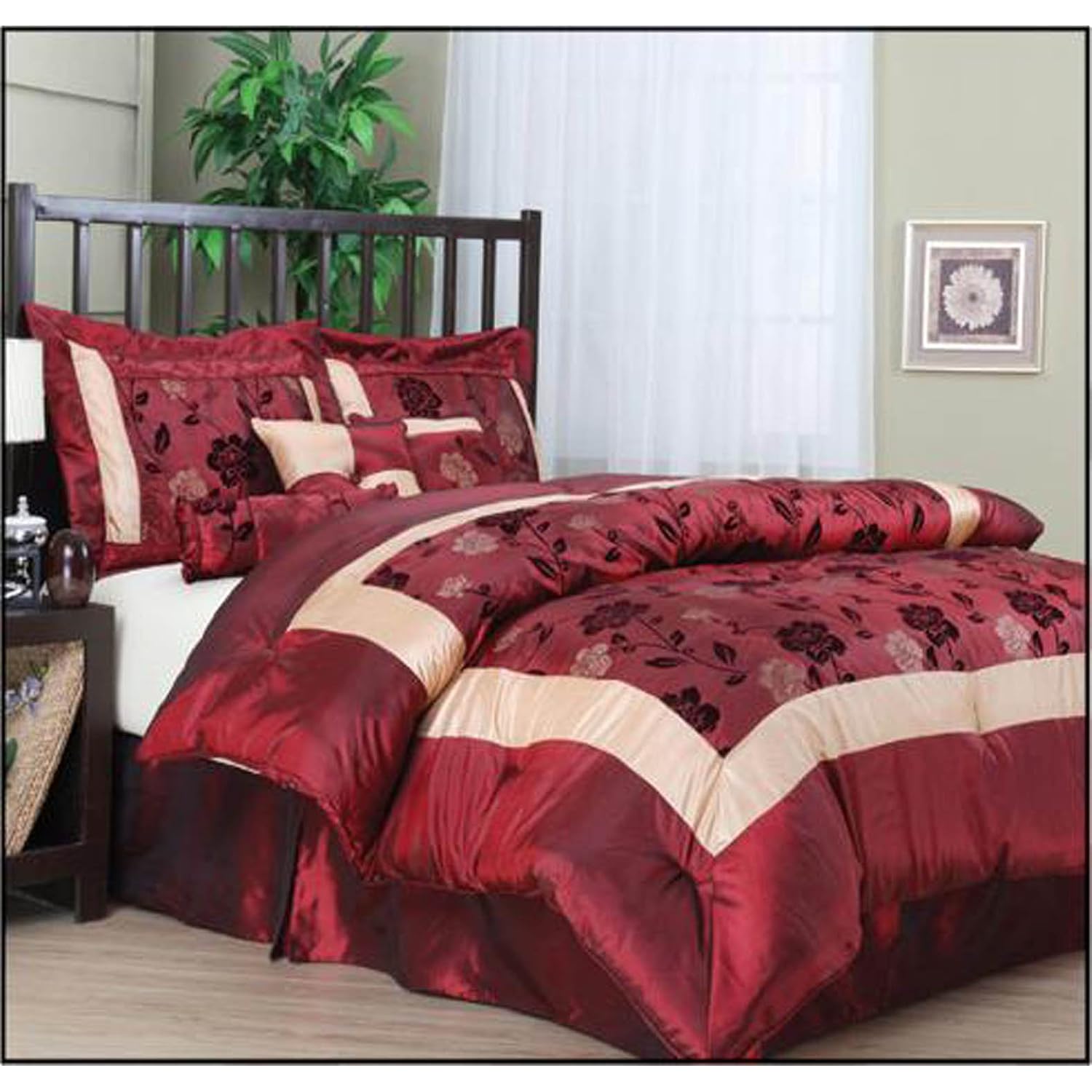 red jacquard comforter