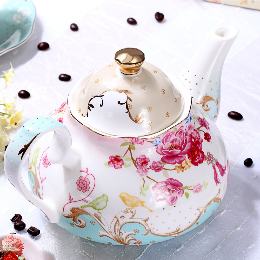 AWHOME Bone China Teapot Vintage Royal Style Red Floral 4 Cup