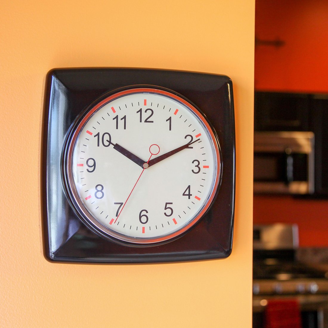 Lily's Home Square Retro Kitchen Wall Clock, Large Dial Quartz