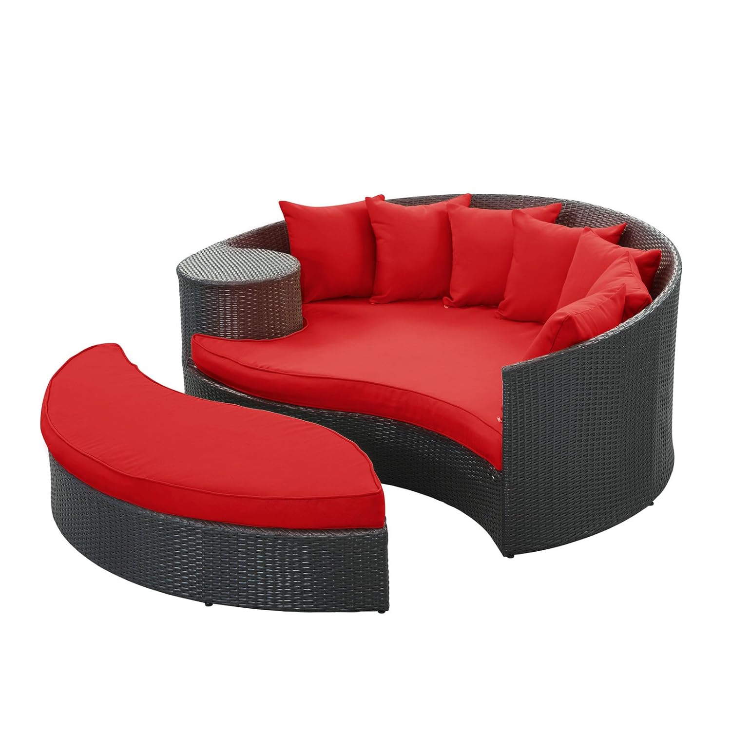 Red Cushions Beautiful Patio Sofa Furniture Round Daybed Wicker Rattan
