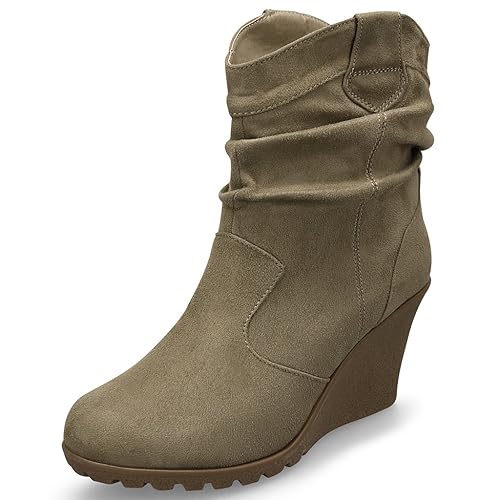 MQ1160 MQ23 B0088W7R3K Damen bequeme halbschaft Stiefeletten mit Keilabsatz MQ1160 DkBlue Gr. 39 Taupe