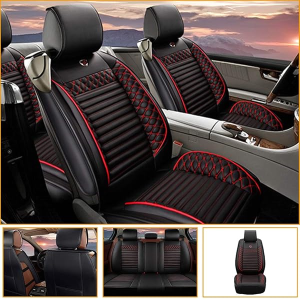 LEATHER LOOK CAR SEAT COVER FULL SET BLACK RED For SUZUKI SWIFT ALL MODELS