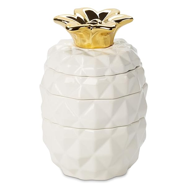 Set Of 4 Decorative Pineapple Shaped Stackable Ceramic Kitchen