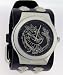 Black Dragon Wide Black Silver Stud Leather Band Circle Trendy Design Steel Black Dial Gothic Punk Biker Wristband Watch