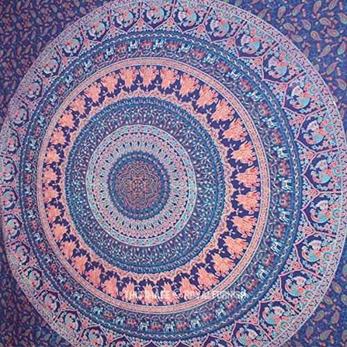 Blue Queen Elephant Mandala Wall Tapestries, Psychedelic Indian Tapestry Bedding, Bohemian Wall Hanging, Floral Print Bed Cover