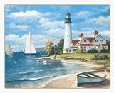 Nautical Lighthouse Tempered Glass Cutting Board - Features Water Scene with Sailboats - 15