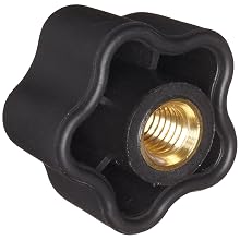 DimcoGray Black Thermoplastic 5 Lobe Fluted Soft Feel Knob Female, Brass Insert: 3/8-16" Thread x 5/8" Depth, 1-1/2" Diameter x 1-3/32" Height x 11/16" Hub Dia x 15/64" Hub Length (Pack of 10)