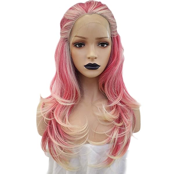Anogol Hair Cap Pink Blonde Ombre Lace Front Wigs With Free Part
