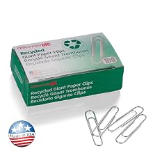 Officemate Recyled Giant Paper Clips, Pack of 10 Boxes of 100 Clips Each (99964)