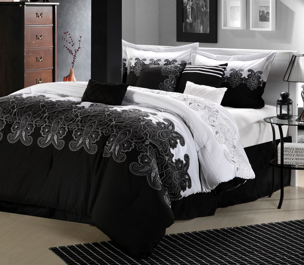 Chic Home Divine 8-Piece Comforter Bedding Set, Black And White