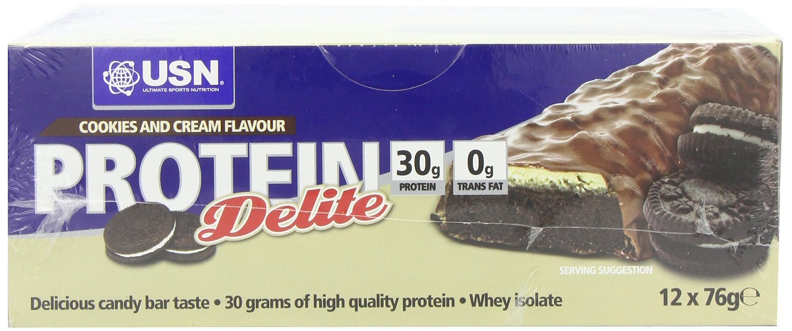 USN Protein Delite High Protein Snack Bars Box of 12 Cookies and Cream