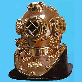 Famous Mark V MkV Replica Copper and Brass Helmet with Base Scuba Dive Diving Diver Old Helmet Gear Antique