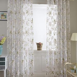 Broshan Floral Voile Curtains Vintage Flower Print Sheer Curtain