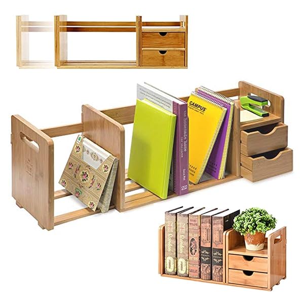 Idk Luxury Bamboo Wood Desk Organizer Shelf With Two Drawers Three