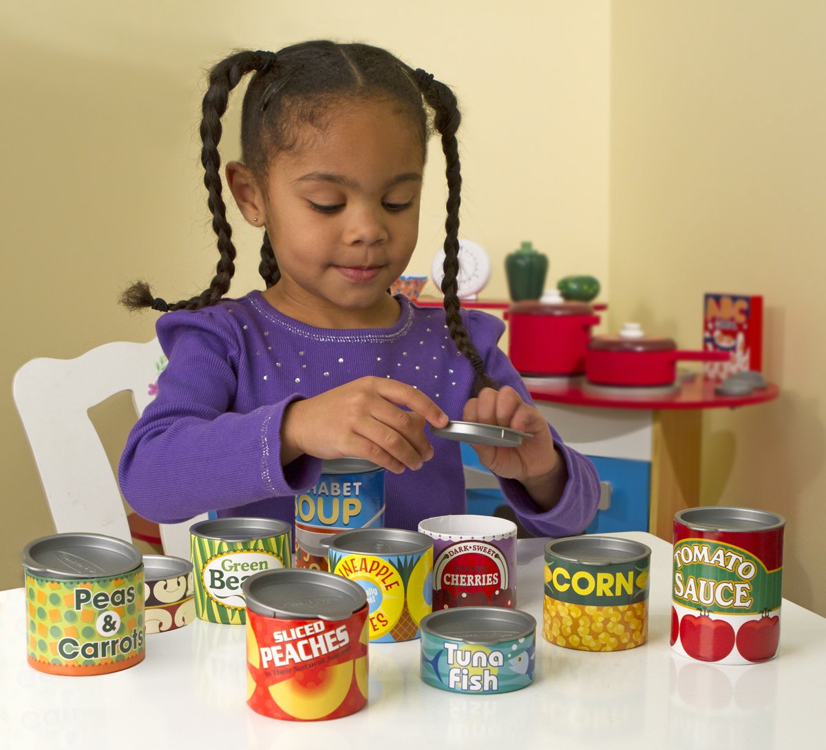 Girl Playing Let's Play House! Grocery Cans