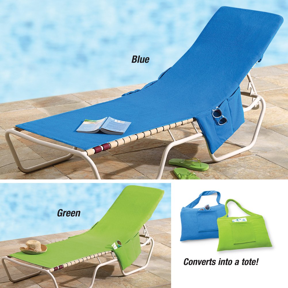 Beach Swiming Pool Lounge Chair Cover Towel with Pockets Beach Bag Blue
