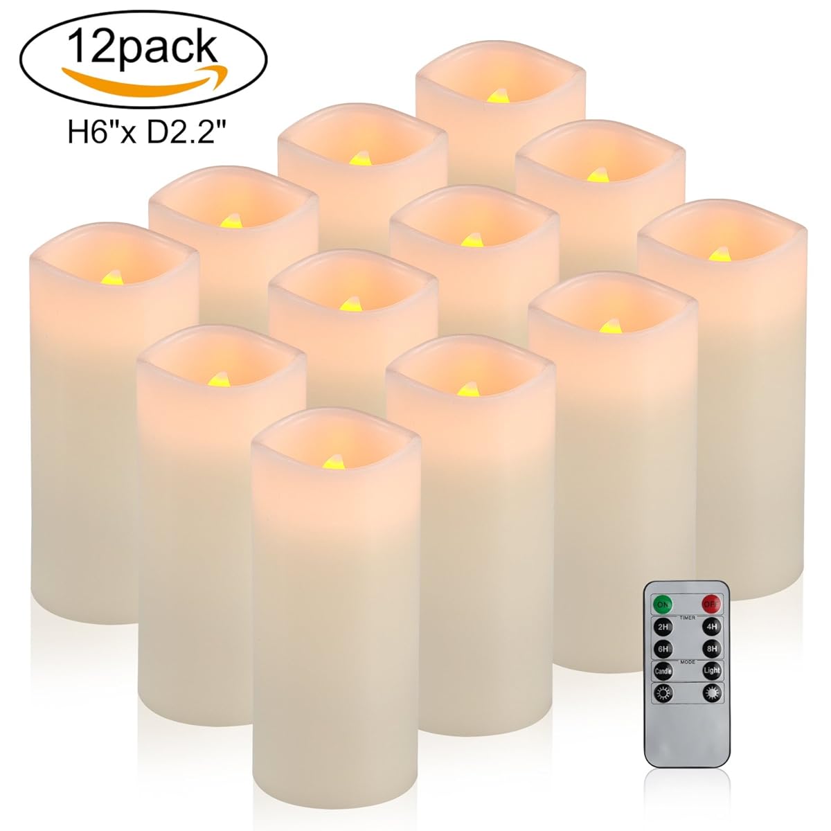 Flameless Candles, Battery Operated 6" Candles Set of 12（D2.2" x H6