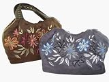 Bewitched Accessories Embroidered Handbag With Stud Detail On Handles Available In Chocolate, Purple And Grey