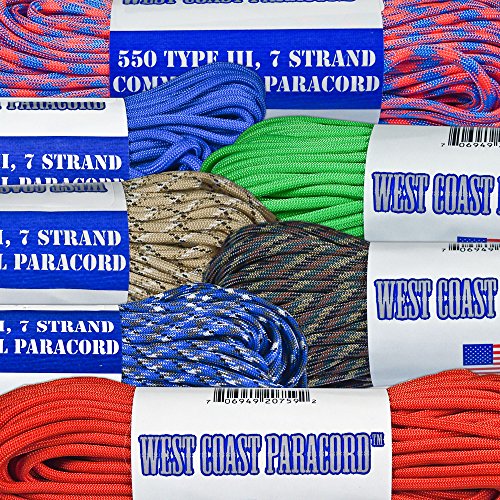 Camo Paracord- 550 LB Tensile Strength Parachute Cord With a 7 Inner Strand Twisted Removable Core in 10, 25, 50, & 100 Foot Lengths