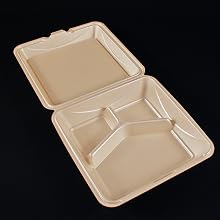 Enviroware GFHC9-3-200W 9-Inch Hinged Biodegradable  Wheat Color 3 Compartment Container 100-Pack (Case of 2)