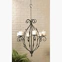 28" 6 Arm Antique Iron Scroll Candelier in a Moss Black Finish
