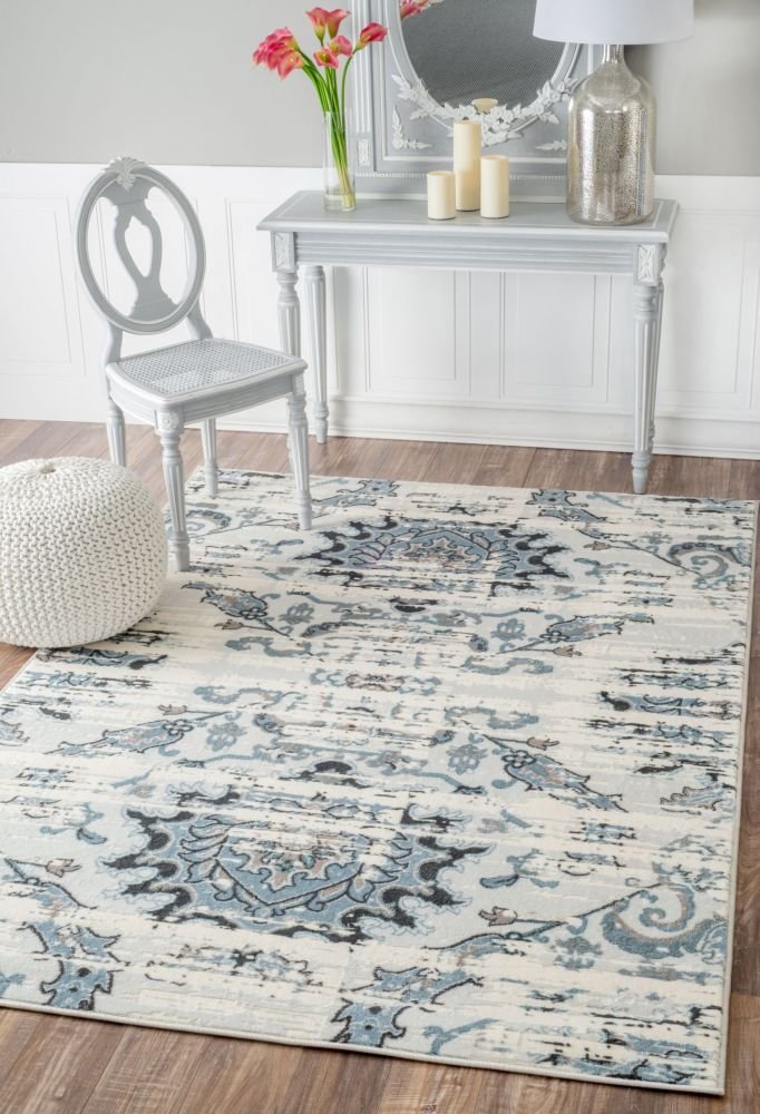 Ladole rugs golden mustard yellow and black modern geometric area rug Rugs USA 5-Feet-by-8-Feet Vintage Distressed Mirrored Florette Area Rug