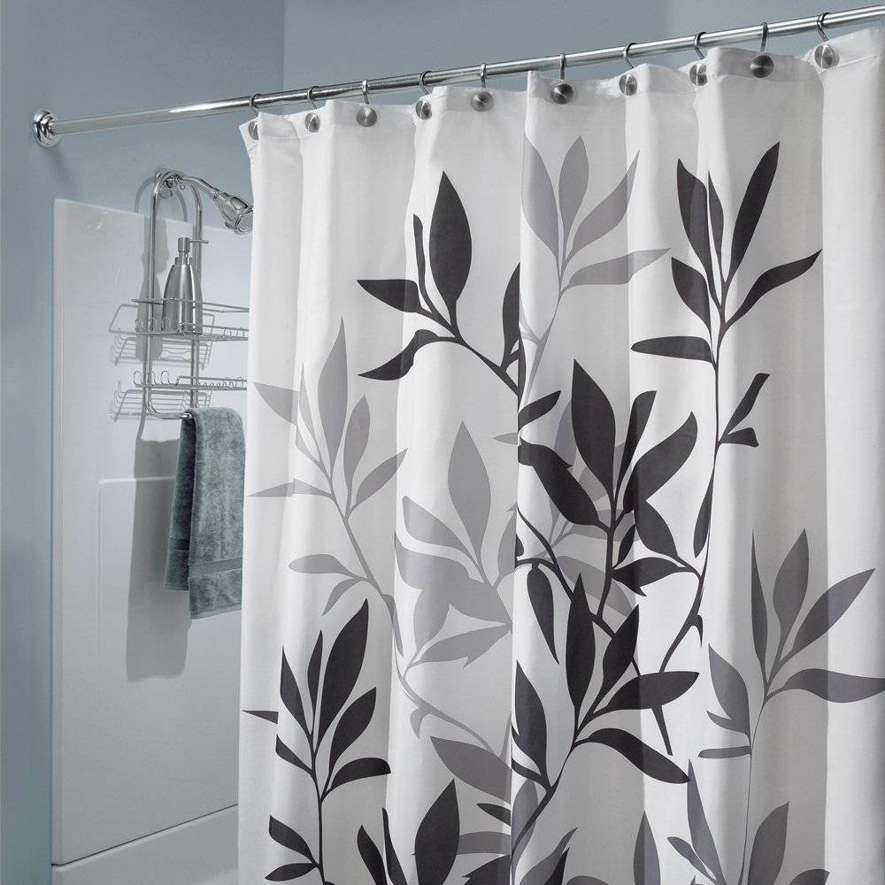 InterDesign Leaves Shower Curtain, Black and Gray, 72Inch by 72Inch