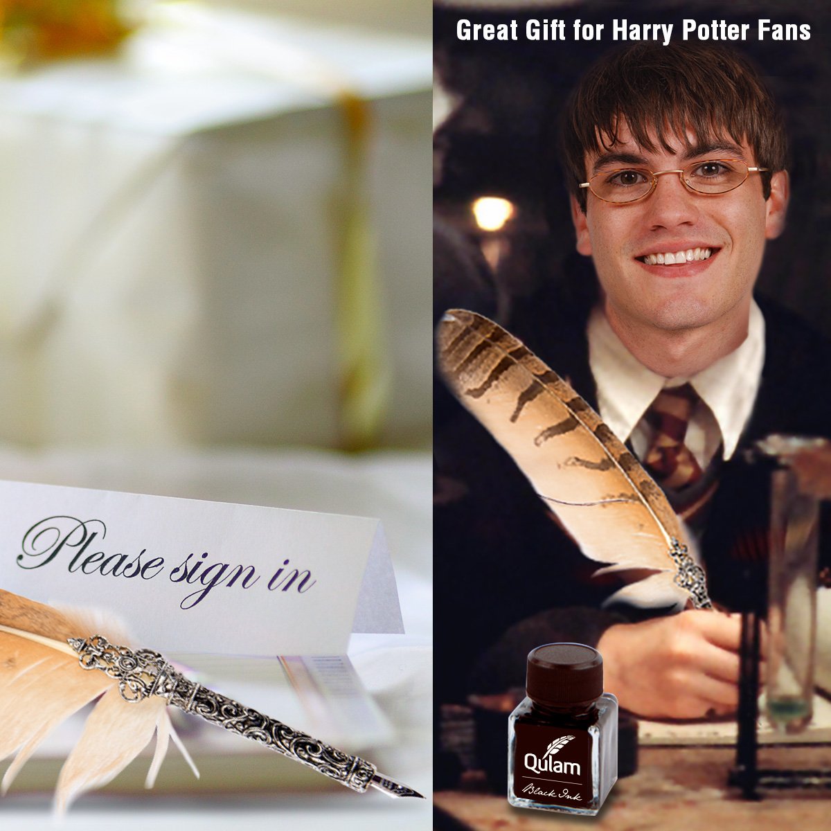 Qulam Quill Set, 5 Metal Nibs and Ink Bottle