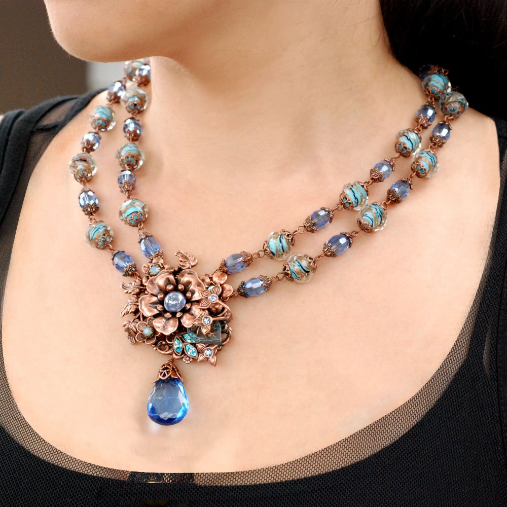 Sweet Romance Pewter 1950s Retro Blues Necklace JewelryOwn