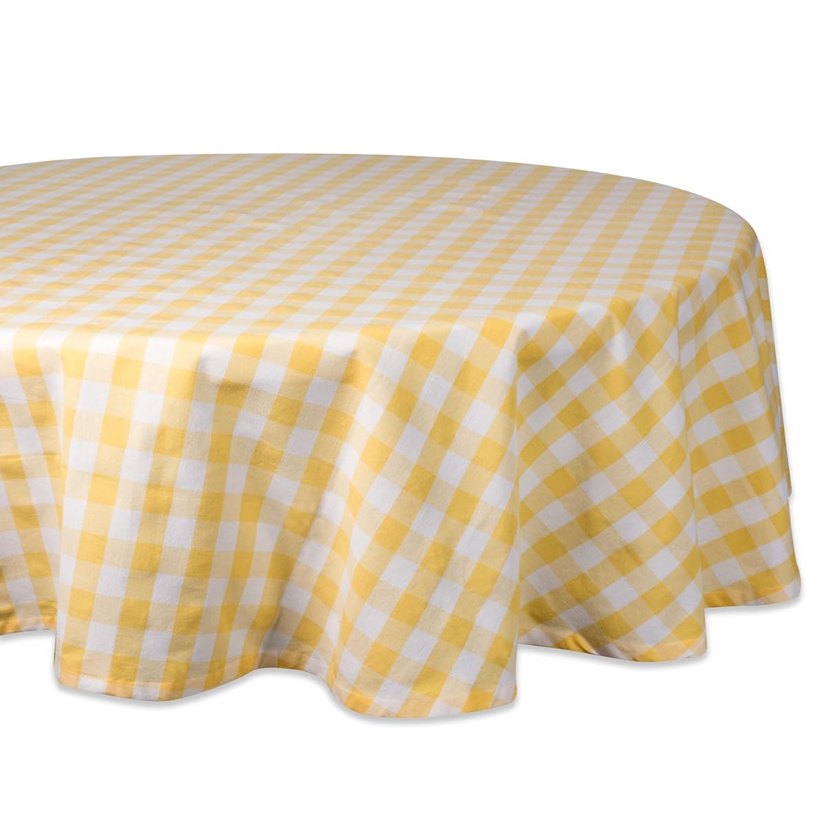 DII 70" Round Cotton Tablecloth, Yellow & White Check Perfect for Spring, Summer, Farmhouse