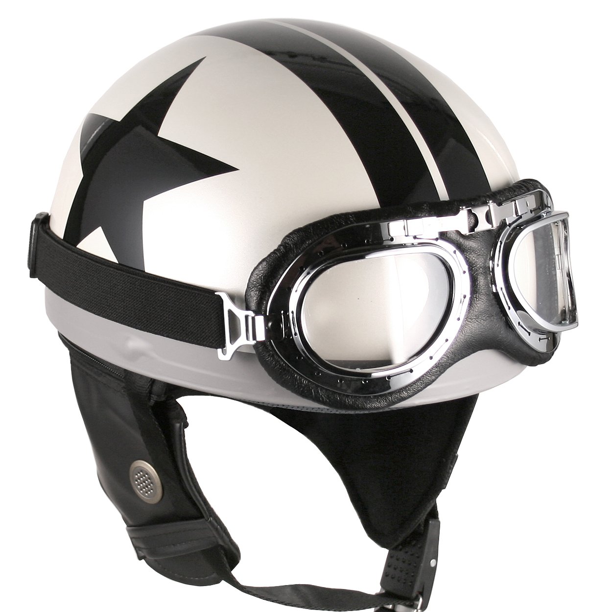 Goggles Vintage German Style Half Helmet (White Black-star , Large) Motorcycle Biker Cruiser Scooter Touring Helmet
Goggles Vintage German Style Half Helmet (White Black-star , Large) Motorcycle Biker Cruiser Scooter Touring Helmet