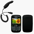 Black Silicone Case / Skin / Cover & Car Charger for RIM BlackBerry Curve 8520 / 8530