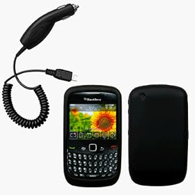 Black Silicone Case / Skin / Cover & Car Charger for RIM BlackBerry Curve 8520 / 8530