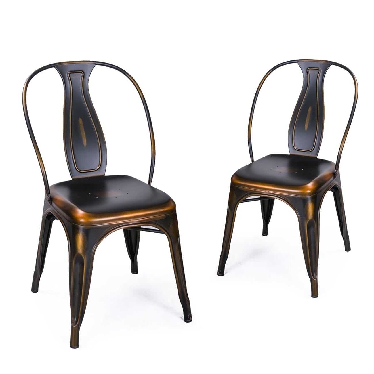 Adeco Metal Stacking Dining Chairs, Vintage Barstool,Black Bronze,set of 2