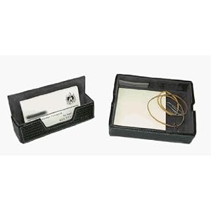 Perry Ellis Desk Set: Leather Covered Business Card Holder and Desk Valet