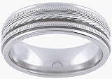 14K. White Gold Machine Carved Comfort Fit Wedding Band Ring