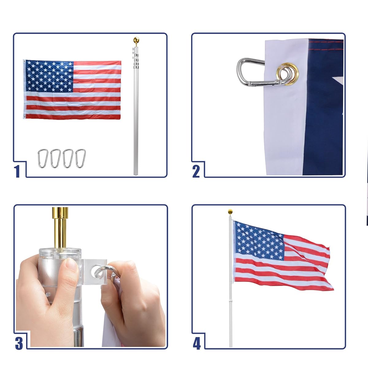 Voilamart 20ft Flagpole Telescopic 5 Sectional Fly 2 Flags, Outdoor