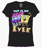 SpongeBob SquarePants Nickelodeon's Character American Animated Television Series Cartoon Movie GREAT DAY Juniors Black T-Shirt, Juniors Small