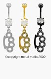 14G 3/8 BRASS KNUCKLES NAVEL RING for Belly Button Piercing with CUBIC ZIRCONIA GEMS