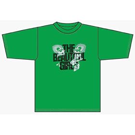 The Beautiful Girls - Girls Shirt - Black & White Logo on Green Shirt with Peacock Eyes, Size Large