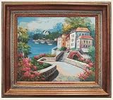 Art Reproduction Oil Painting - Mediterranean Scenes: Island Passion with Mediterranean Bronze Frame - Bronze Finish - Standard 20x24 - Hand Painted Framed Canvas Art