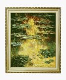 Art Reproduction Oil Painting - Monet Paintings: Water Lilies (Yellow Hue) with Filigree Frame - Gold Finish - Standard 20x24 - Hand Painted Framed Canvas Art