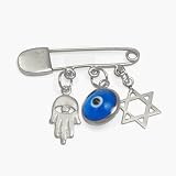 Sterling Silver Baby Pin with a Hamsa Evil Eye and Star of David