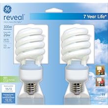 GE Lighting 75413 26-Watt CFL Spiral Reveal Light Bulb, 100-Watt Equivalent, 2-Pack