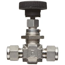 Parker NP6 Series Stainless Steel 316 Needle Valve, Inline, Hand Wheel, PCTFE Tipped Stem, A-Lok Compression Fitting