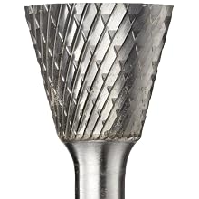 PFERD Inverted Taper Carbide Bur, Uncoated (Bright) Finish, Double Cut, Plain End