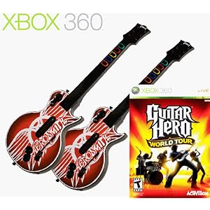 Guitar Hero World Tour for Xbox 360 + 2 x Guitar Hero Wireless Aerosmith Les Paul Guitar Controller